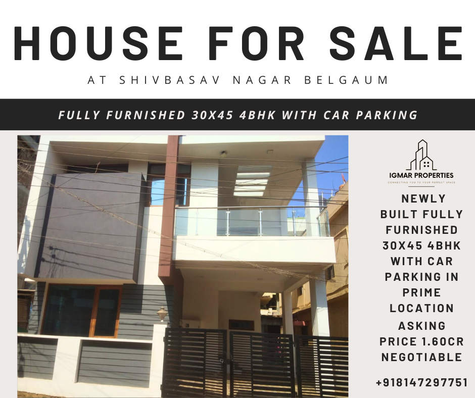 House for sale fully furnished 30x45 4bhk with car parking at Shivbasav Nagar