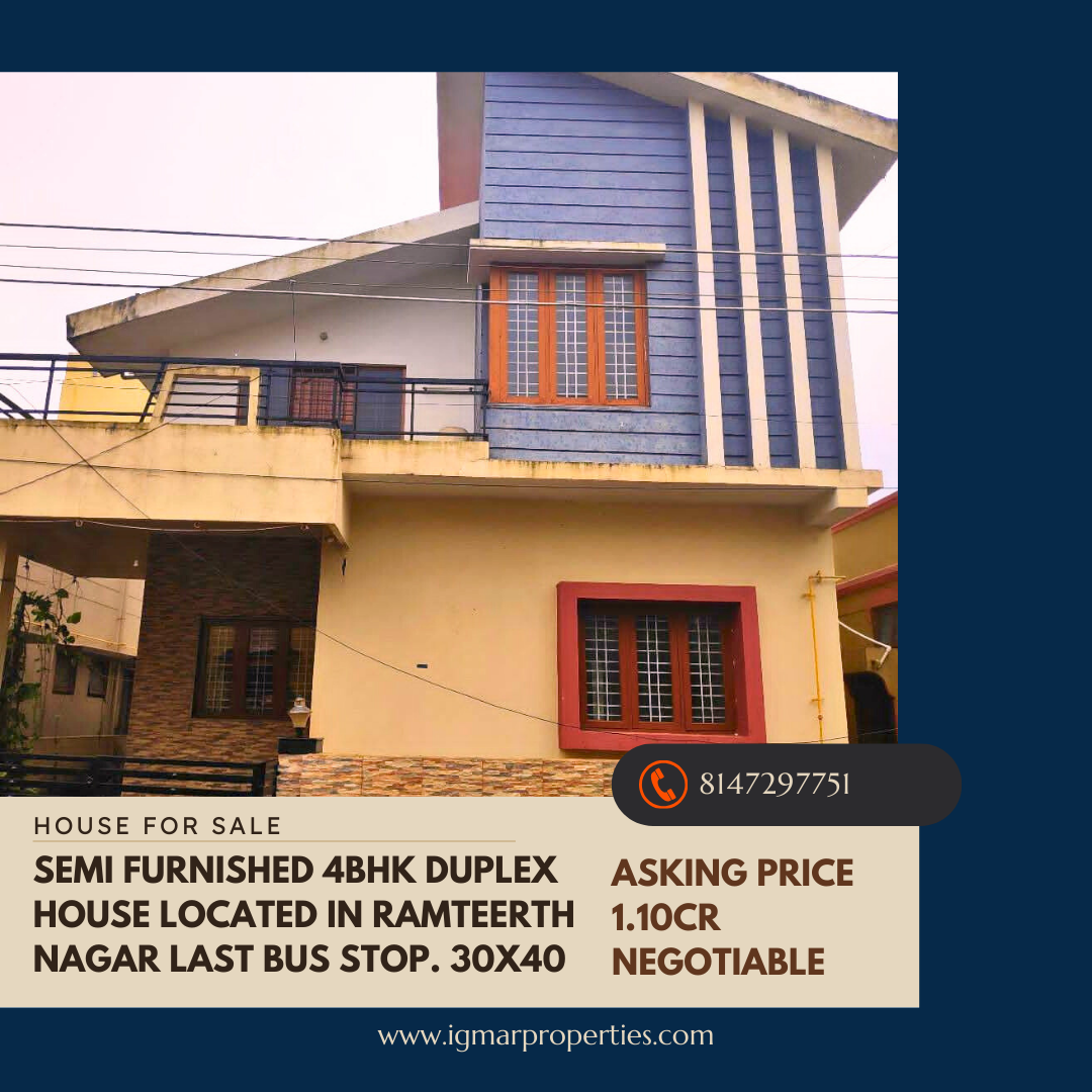 For Sale: Semi furnished 4bhk Duplex house located in Ramteerth Nagar last bus stop. 30x40