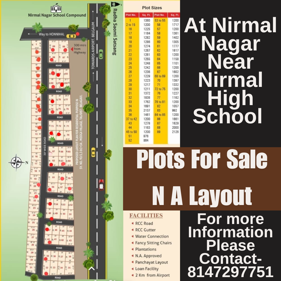 Plot for sale at Nirmal Nagar 30x40 N A Layout Near Balekundri Belagavi